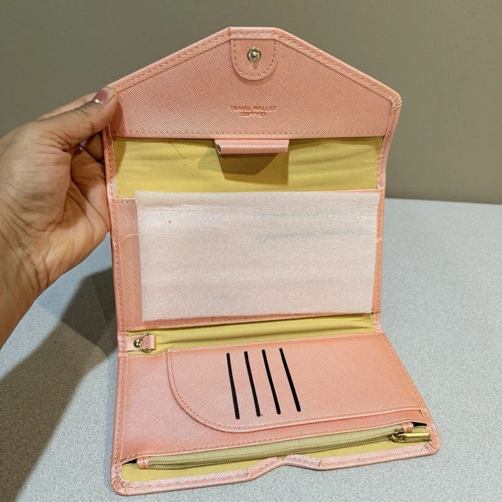 ID Card Holder Three‎ Fold Multi-function Travel Passport Cover wallet(Pink)